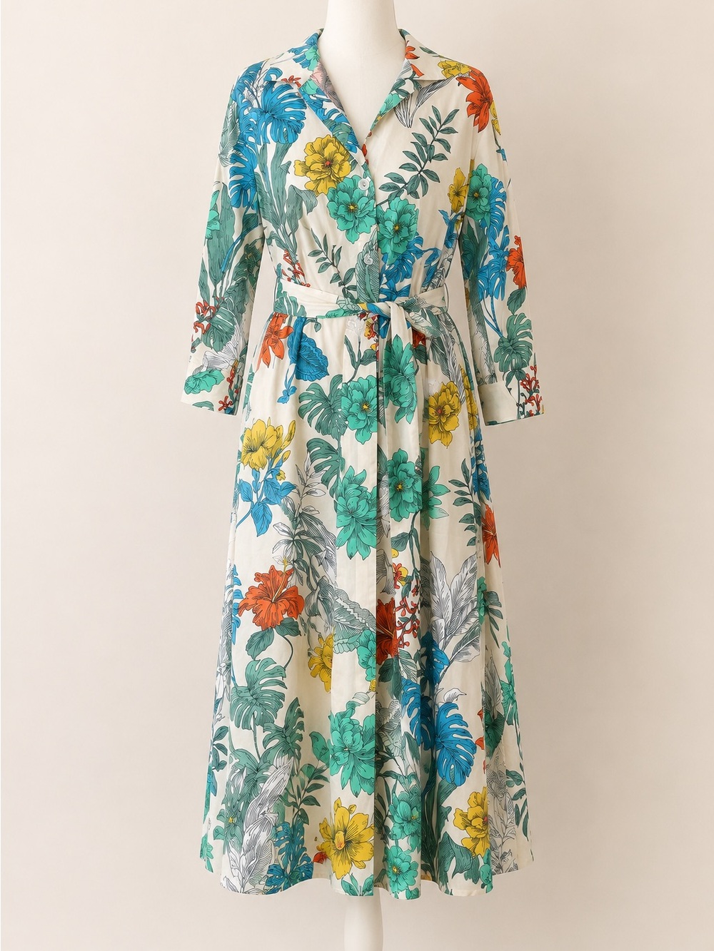 Hinson Wu • NWOT Charlie Tropical Floral Shirt Dress • Belted • Size M